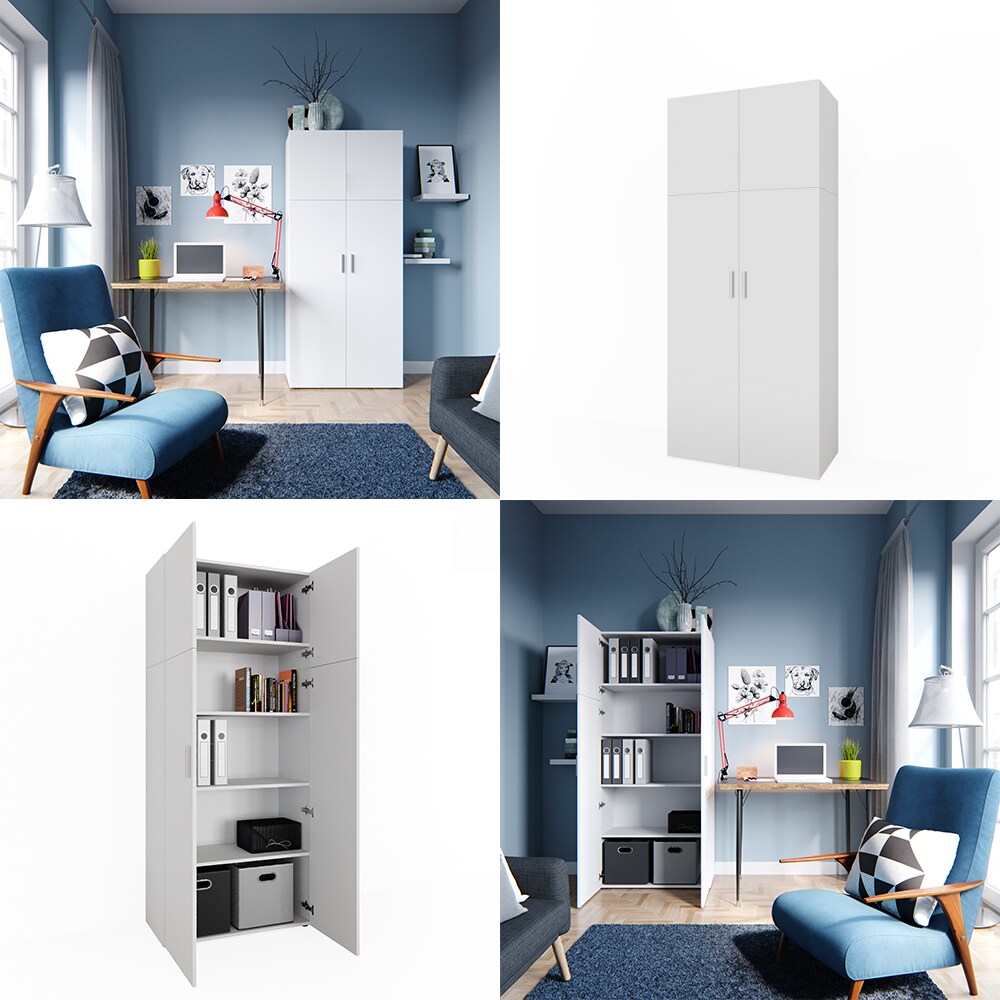 VICCO Aktenschrank FRANK weiß Schrank 2 Türen Bücherregal Standregal Aktenregal
