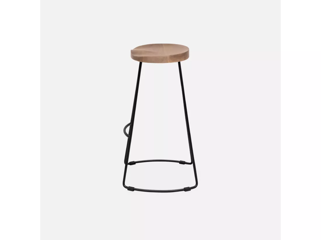 Lot de 2 tabourets de bars bois de manguier naturel et acier. avec repose pieds. 65cm
