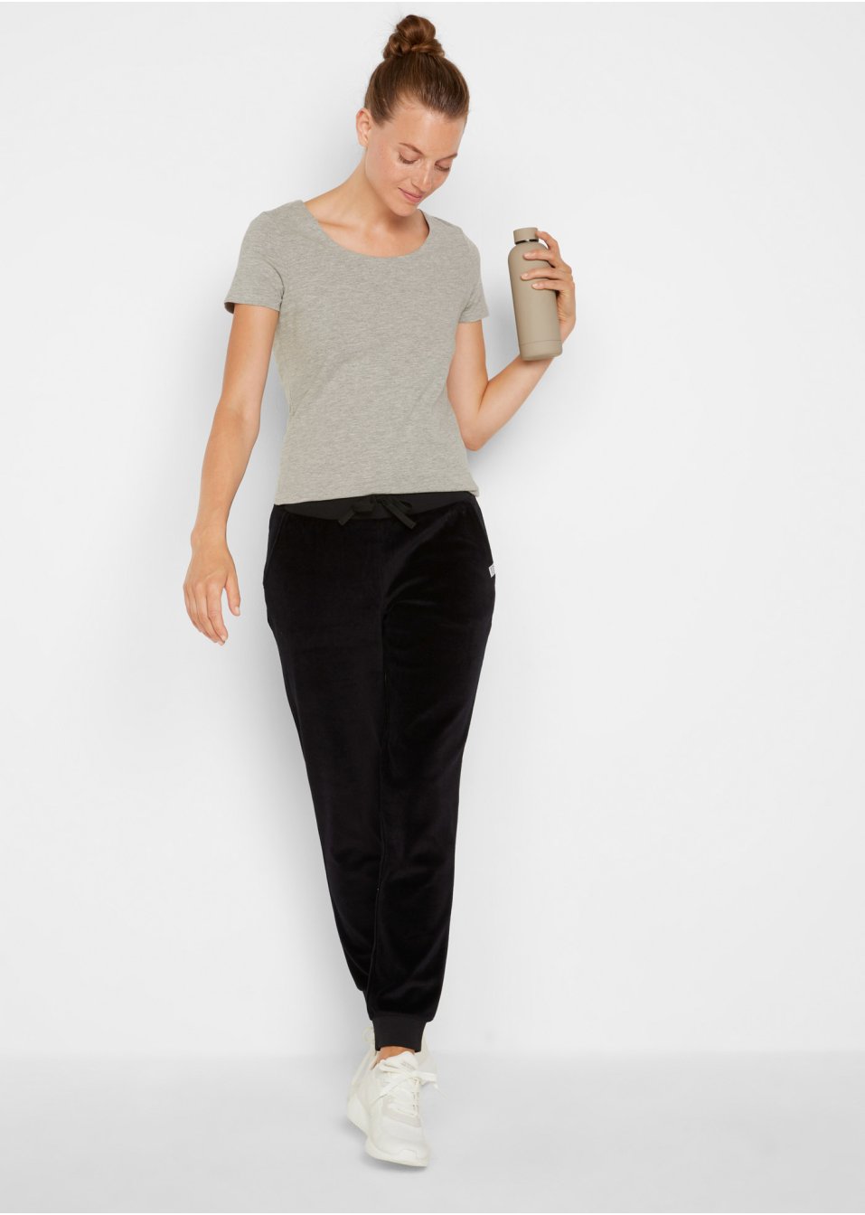 Pantalon de jogging en velours éponge, coupe ample