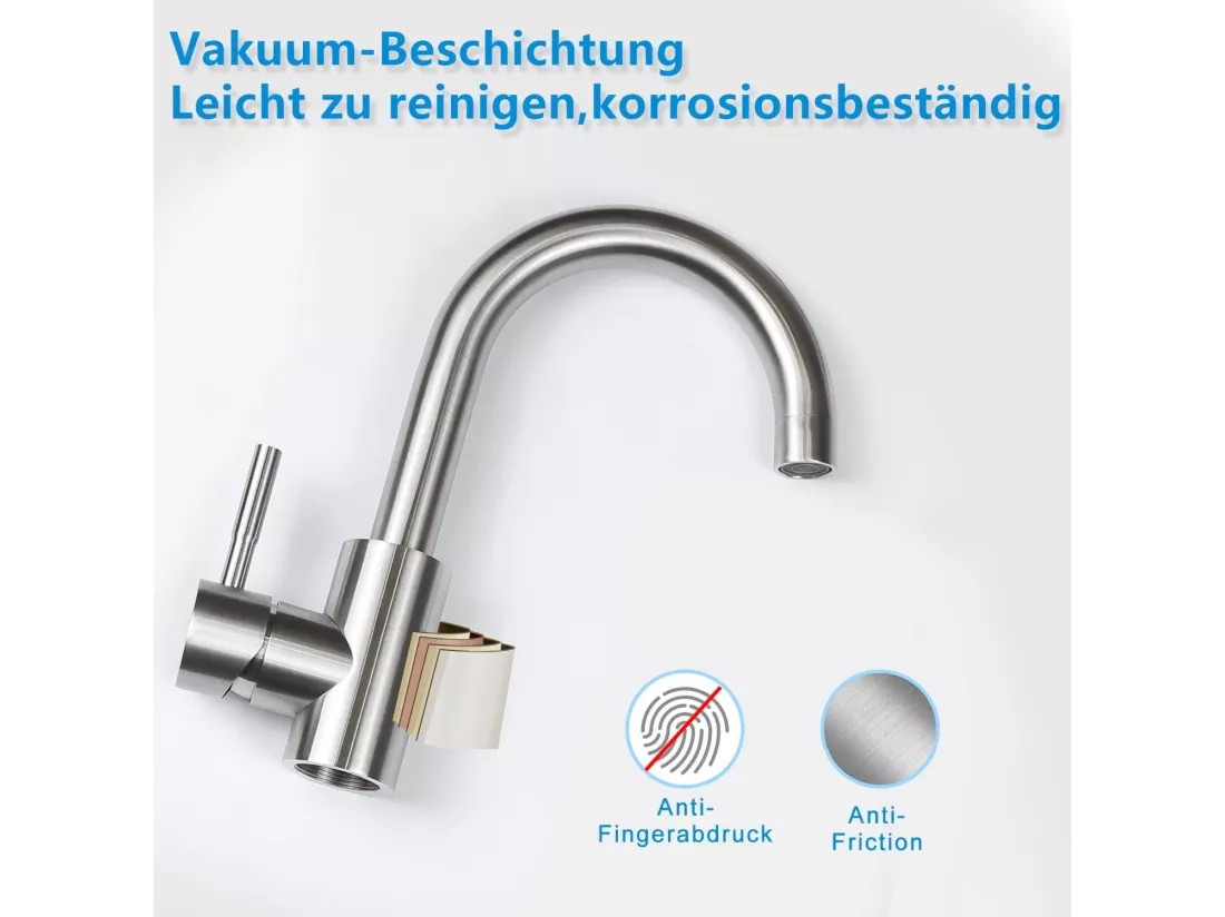 NETTLIFE robinet de cuisine robinet de lavabo de salle de bains robinet de salle de bains en acier inoxydable haute pression