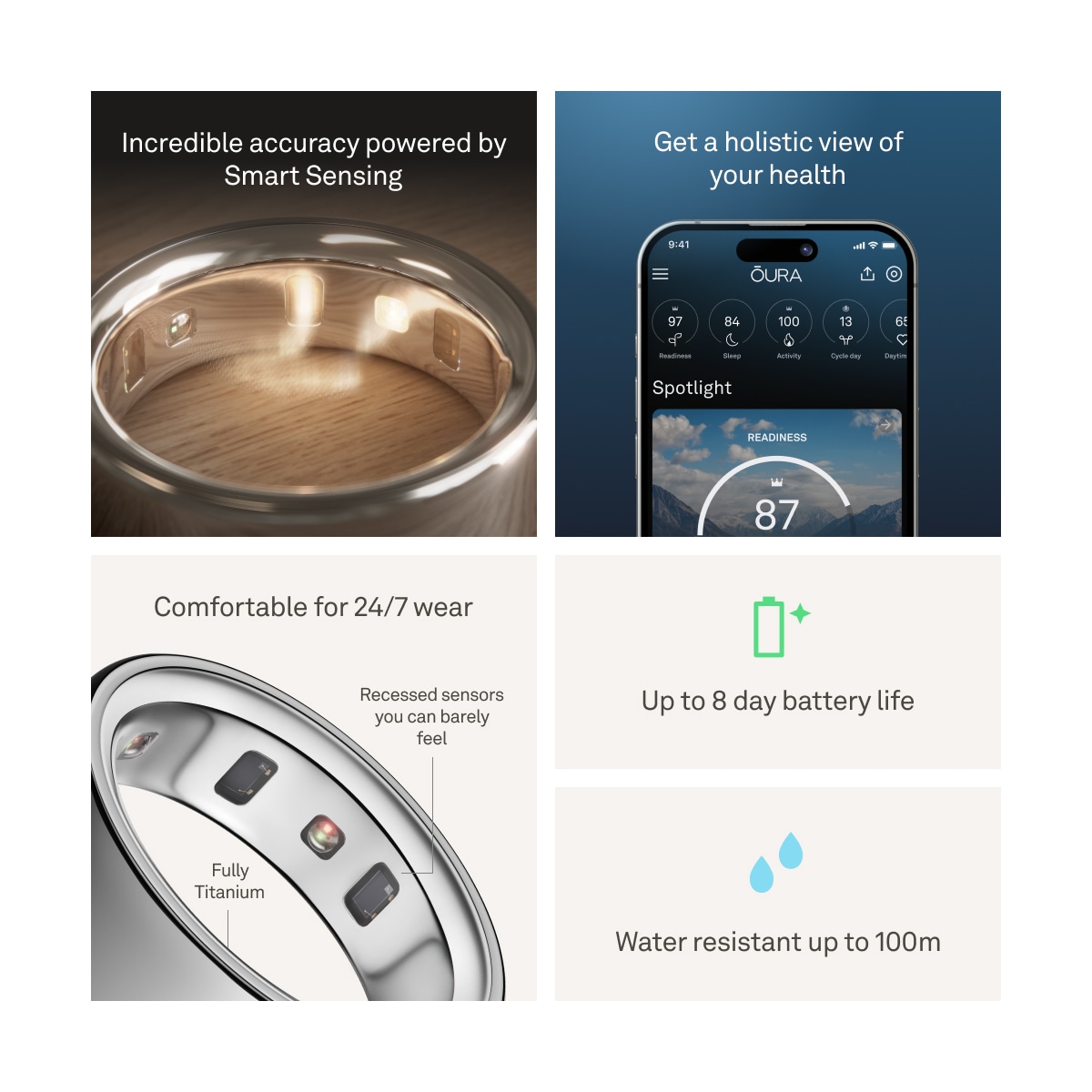 Oura-ring smarttring 4 størrelse 4 (Silver)