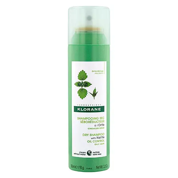 Shampoo a seco de urtiga Klorane para cabelos oleosos e seborreguladores, 150ml