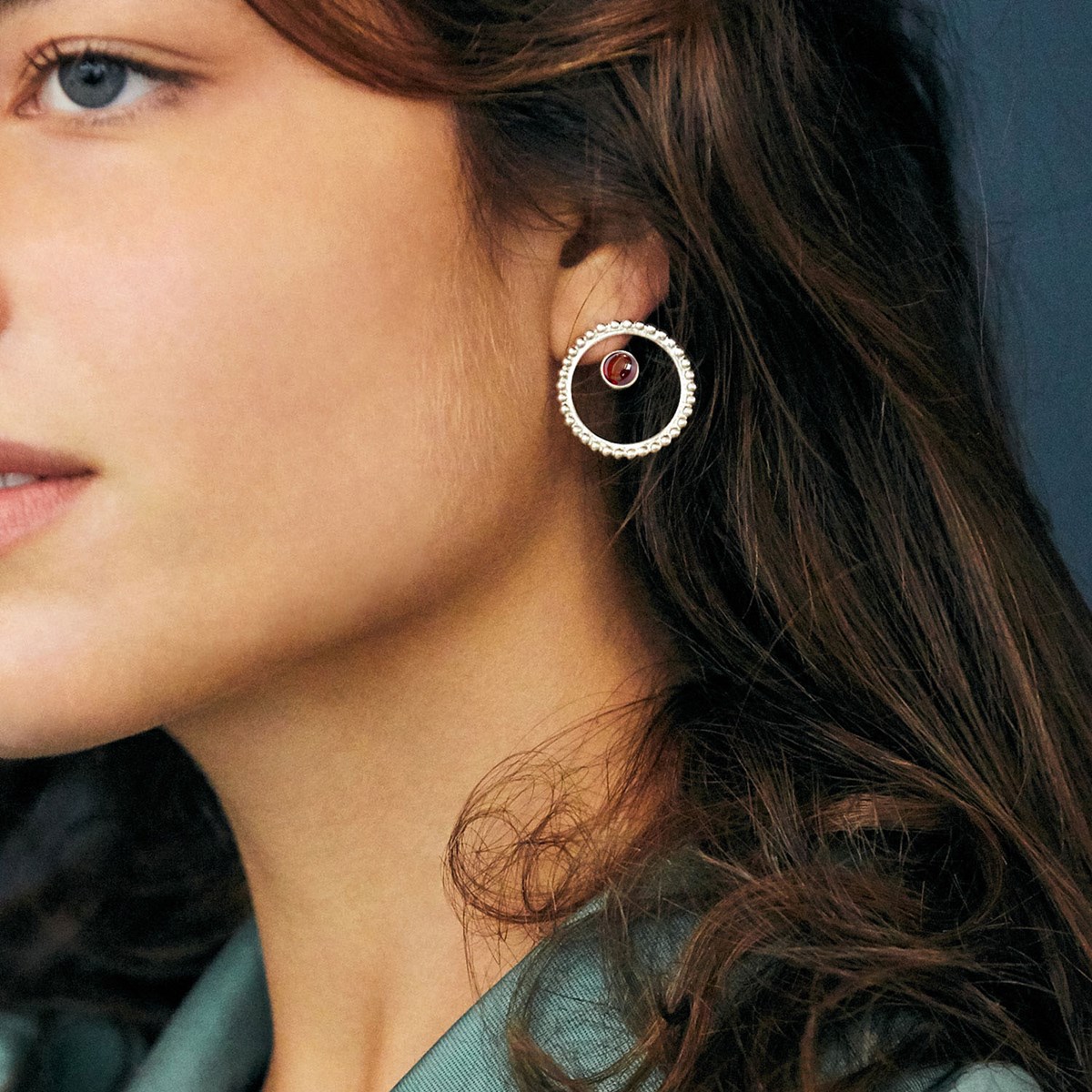Boucles Cercles De Perles et Grenat