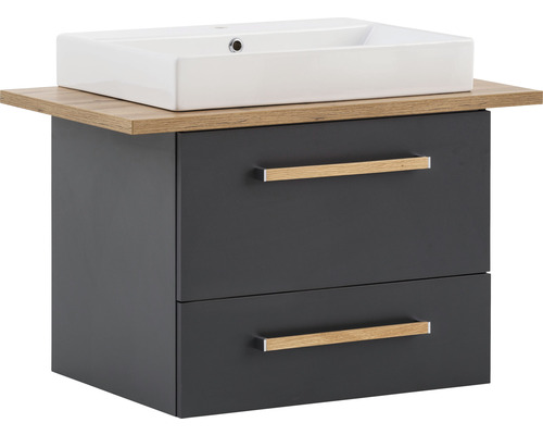 Badkamermeubelset Möbelpartner Duo 822 BxHxD 82,2 x 61,5 x 50 cm, frontkleur antraciet mat, met keramische wastafel wit