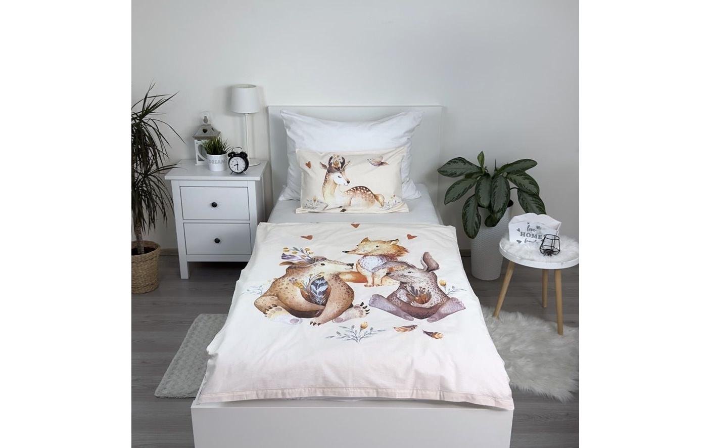 Kinderbettwäsche Woodland 100 x 135 cm + 40 x 60 cmBettwäscheset für ein kleineres Kinderbett