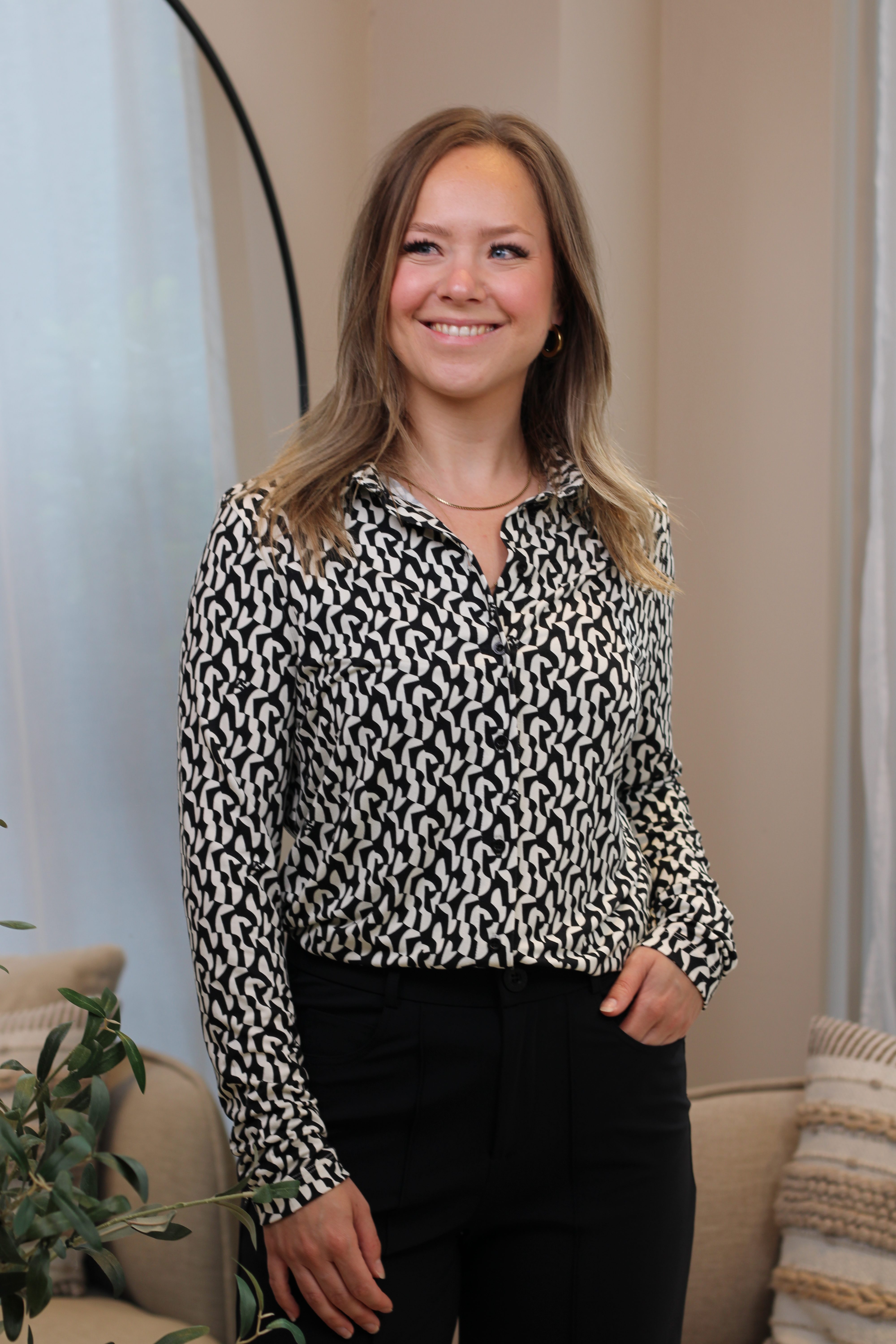 Zoso - Pia Printed Blouse - Off White/Black