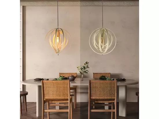 NETTLIFE Lustre en bois blanc, suspension Vinatge E27, style maison de campagne