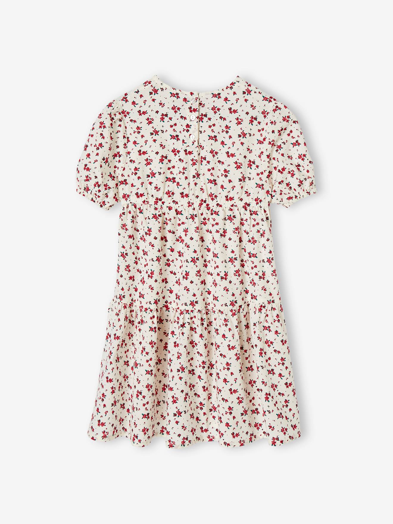 Vestido off-white com babados e mangas 3/4 para meninas