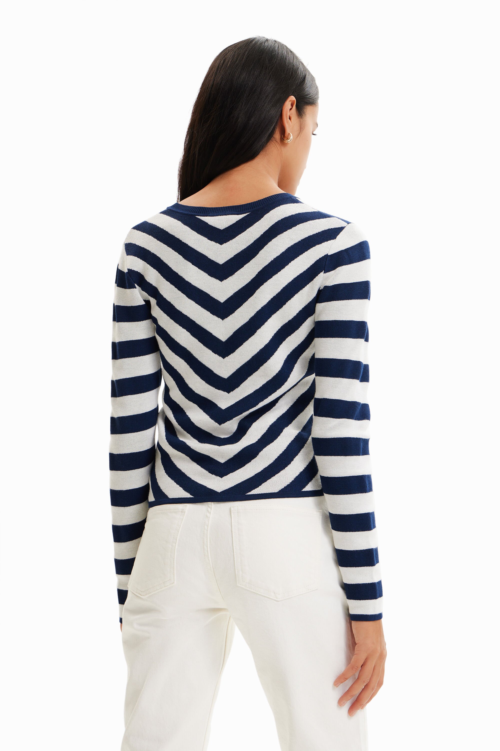 Pull rayures découpe cœur