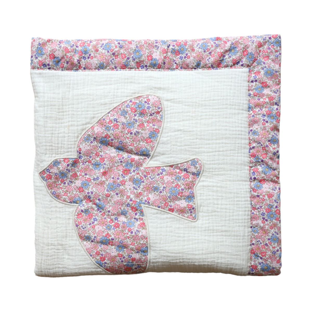 Couverture bi-matière fleurie bleu et rose Jolie saison