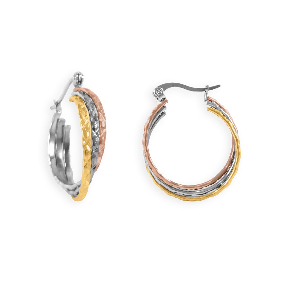 Boucles d'oreilles créoles acier tricolore 2,5 cm