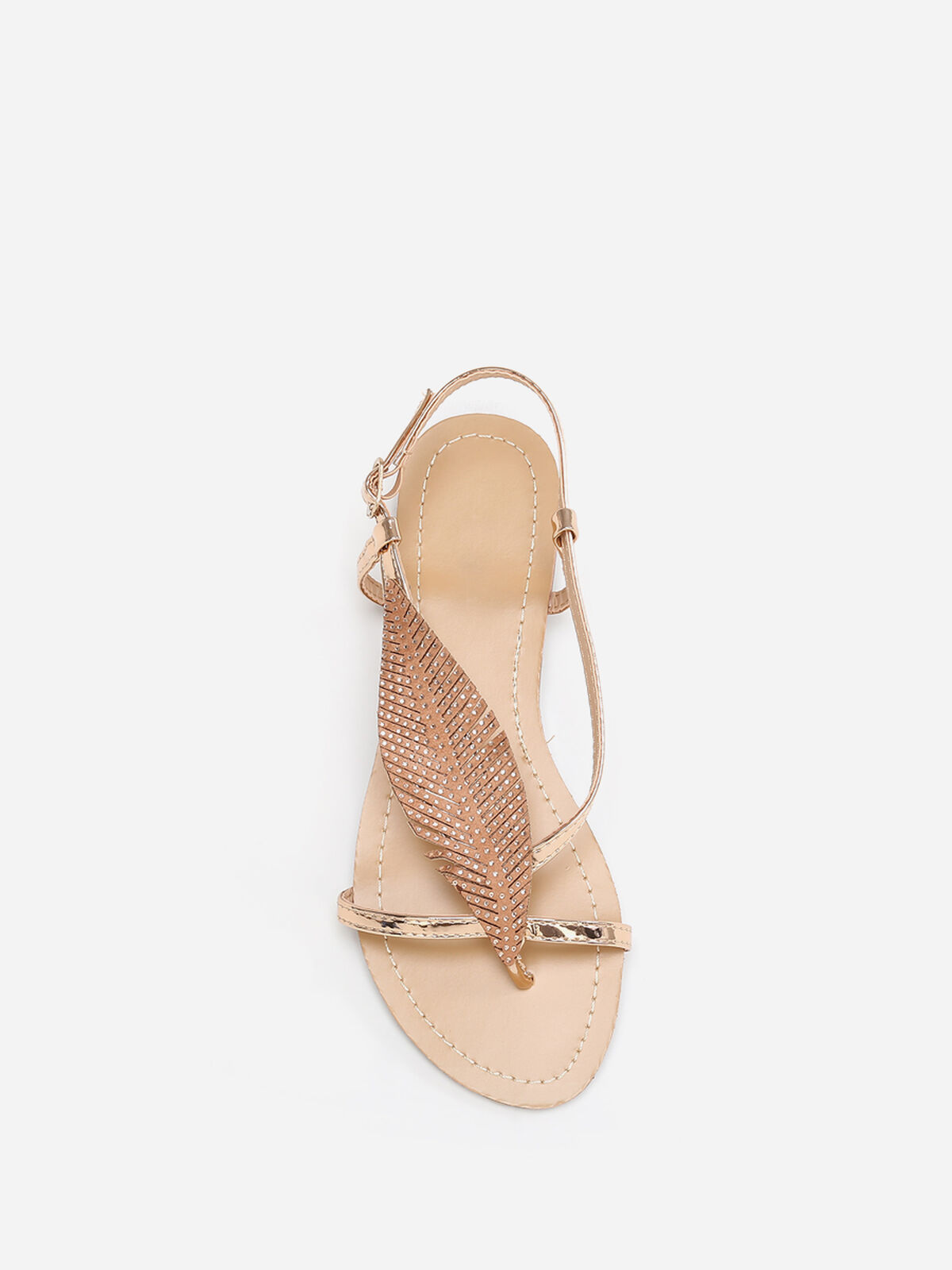 Nu-pieds à feuille en strass- Doré rose