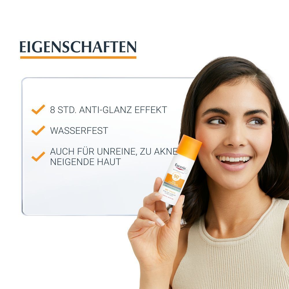 Eucerin® Oil Control Face Sun Gel-Creme LSF 50+ – sehr hoher Sonnenschutz mit 8 Stunden Anti-Glanz Effekt, auch für zu Akne neigende Haut