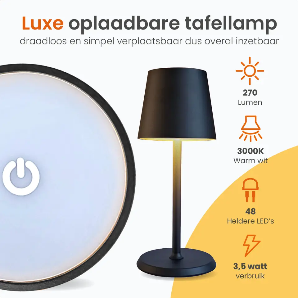 Goliving Tafellamp Oplaadbaar – Draadloos en dimbaar – Moderne touch lamp