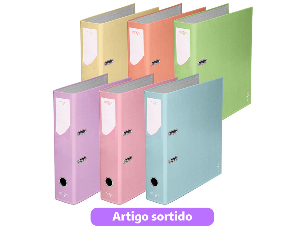 PASTA ARQUIVO LOMBADA LARGA A4 MITOS PASTEL 2 ARGOLAS CORES SORTIDAS