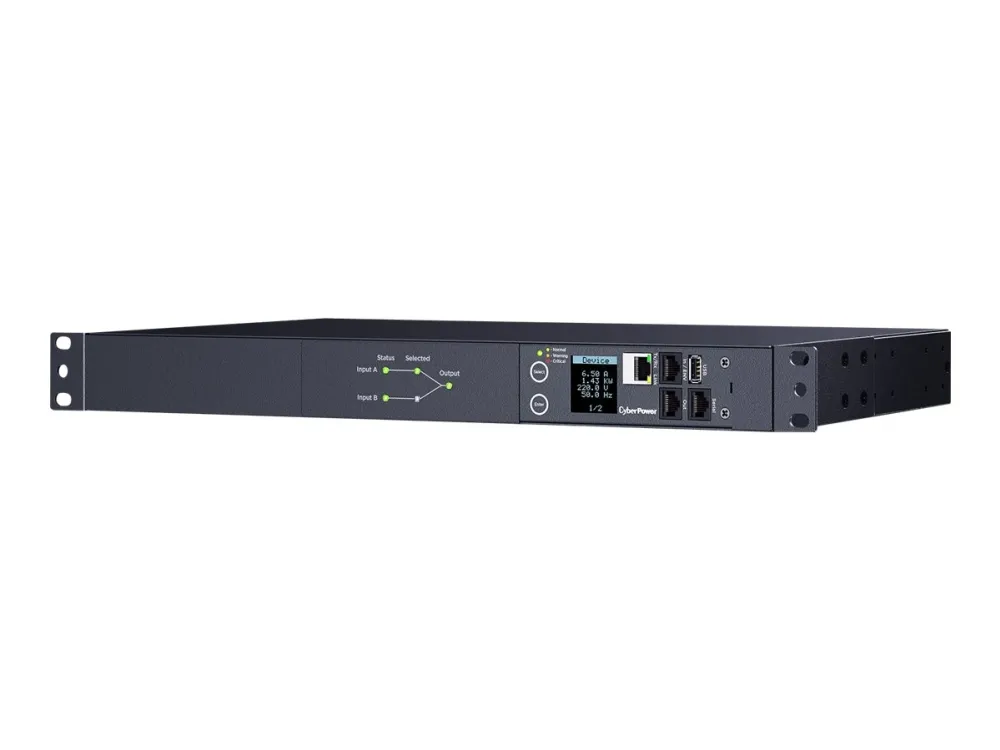 CyberPower Switched ATS PDU44004 - Strømfordelingsenhed (rackversion) - AC 200-240 V - 1-faset - serial, Ethernet - input: 2 x IEC 60320 C14 - output-stikforbindelser: 12 (12 x IEC 60320 C13) - 1U - 3.05 m ledning - sort