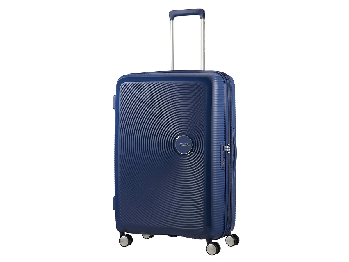 [OUTLET] - American Tourister Soundbox, Spinner, Blå, Polypropylen (PP), 4 hjul, Roterende hjul, Lynlås
