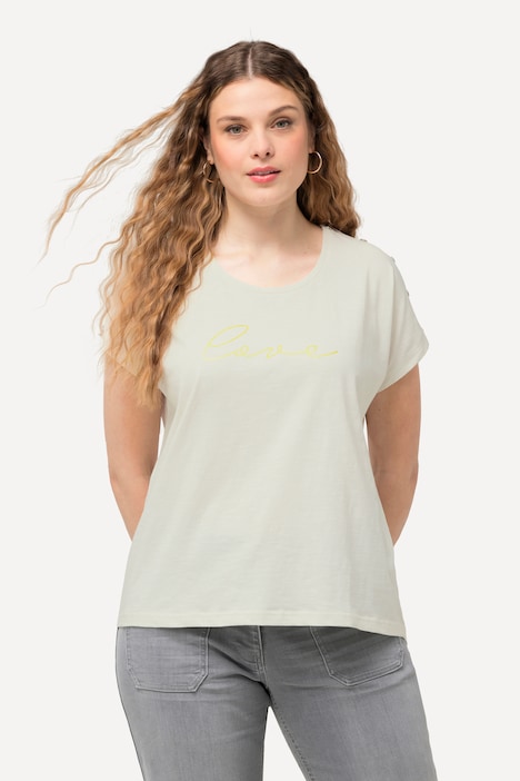 T-Shirt, Love, Knöpfe, Oversized, Rundhals, Halbarm