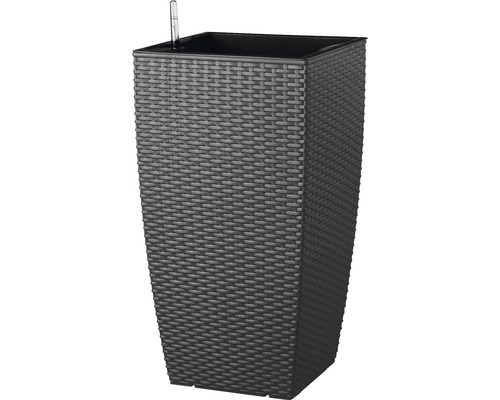 Lafiora kunststof plantenbak 31x31x57 cm antraciet incl. grondbewateringssysteem en waterniveau-indicator