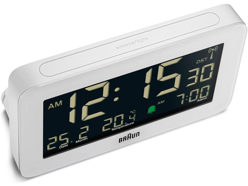 Braun Digitalwecker BC10W-DCF Weiss Digitaler Wecker mit Funksteuerung, Temperaturanzeige und Schlummerfunktion