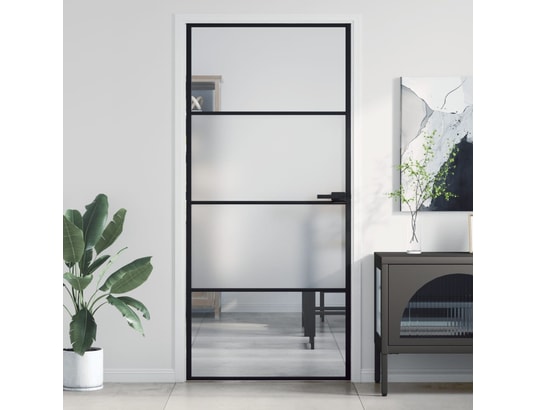 VIDAXL - Porte verre Porte intérieure mince noir 93x201,5 cm verre trempé alumini...