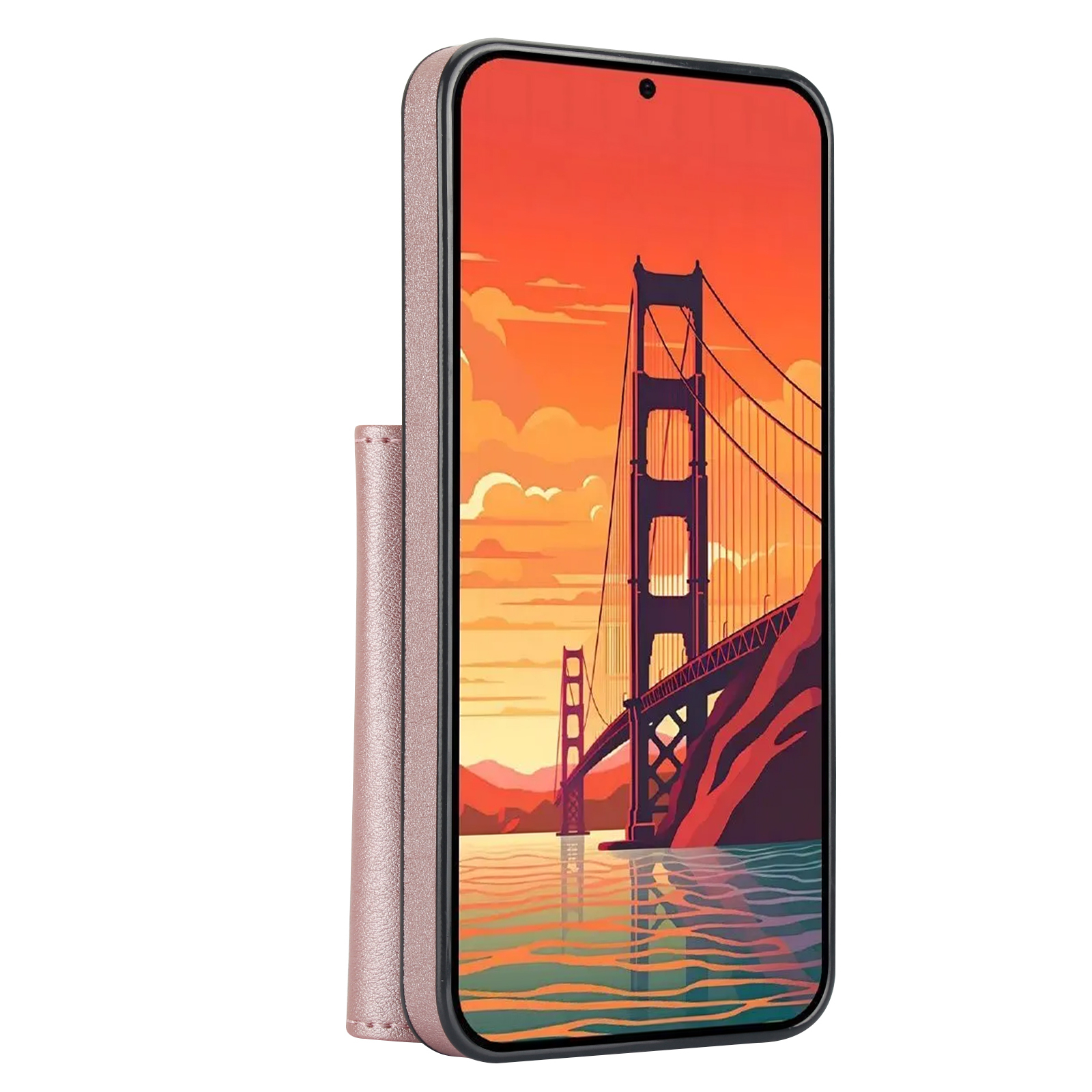 Samsung Galaxy S24 Necklace Leder Schutz Hülle mit Kartenfach   Handykette (140cm) - Roségold
