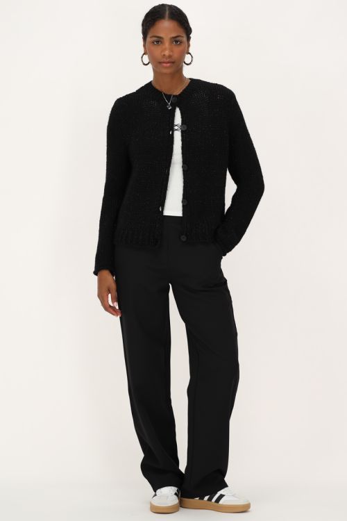 Zwart grof gebreid vest met lurex