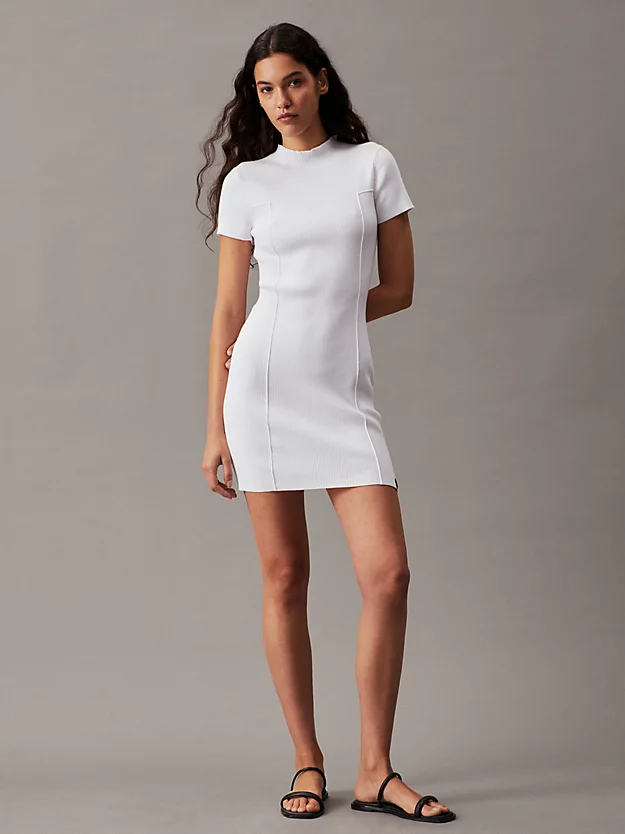 Vestido justo de malha canelada de algodão
