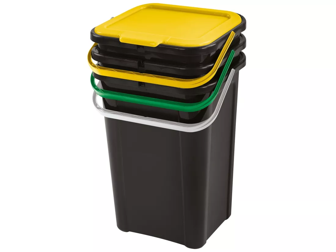 Lot de 3 poubelles 44L avec poignées colorées 38,5x34,5x65