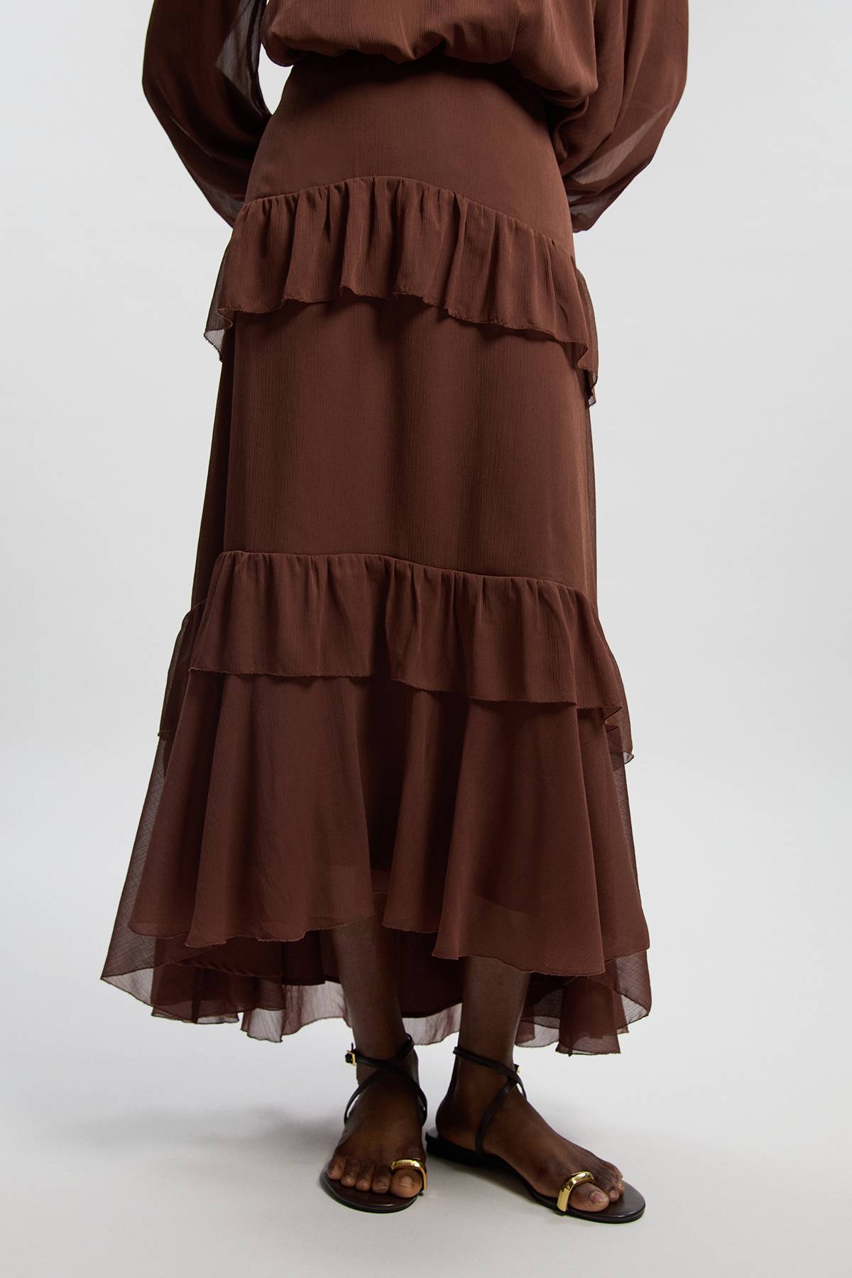 KarenMillen Jupe Longue en Mousseline Froissée Tissée