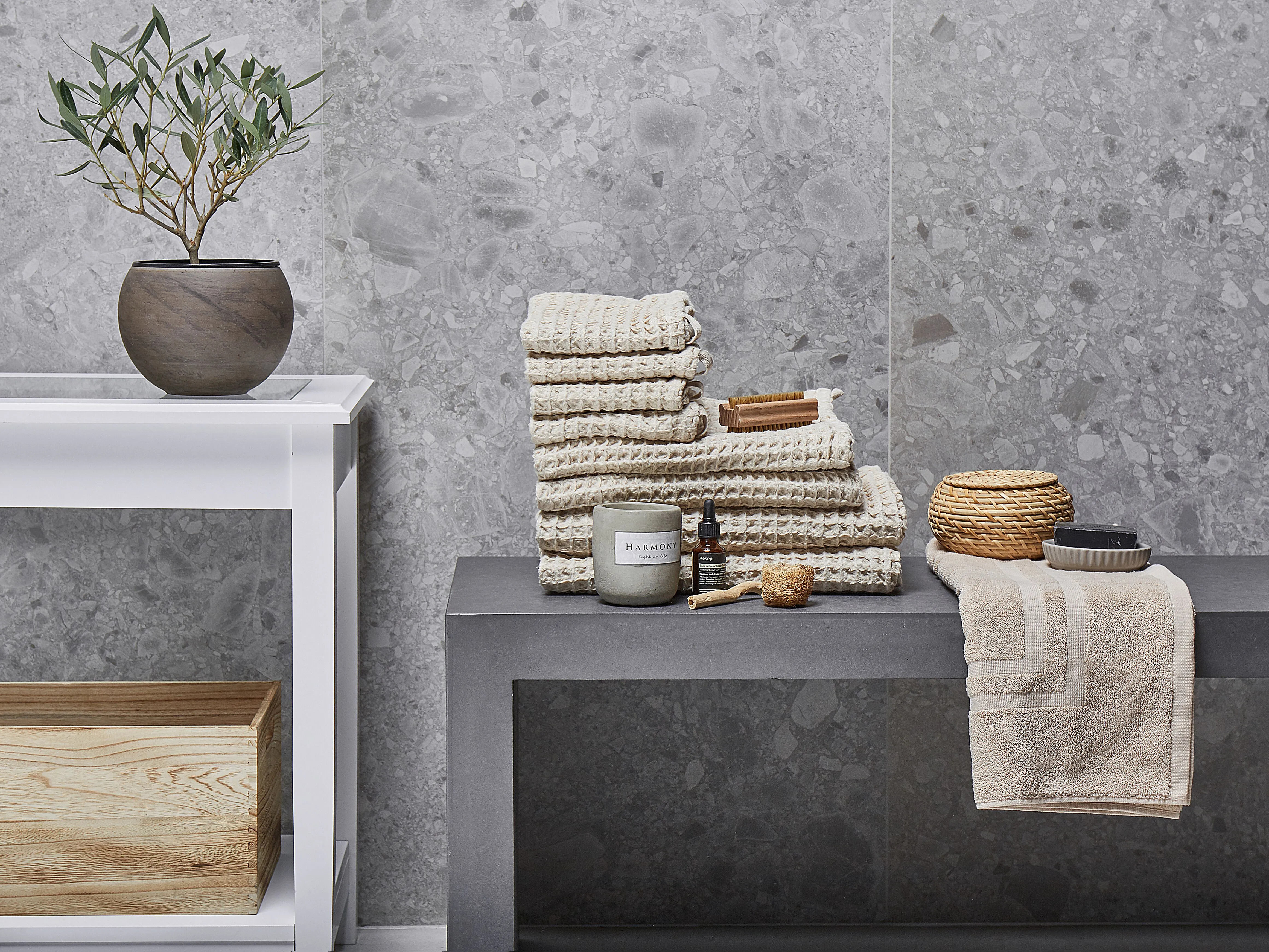 9-delige handdoekset AREORA Katoen Beige