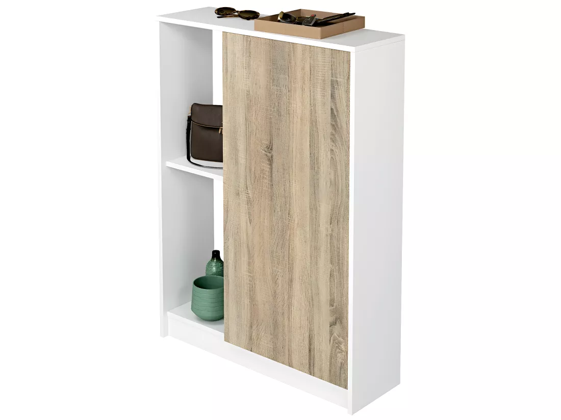 Meuble à chaussures 1 porte coloris blanc brillant/cambrian - Hauteur 110 x Longueur 80 x Profondeur 25 cm