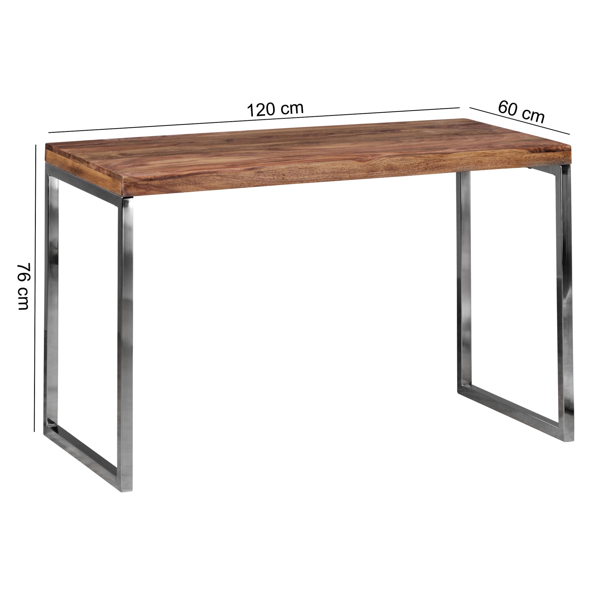 KADIMA DESIGN Schreibtisch ISEN: Massivholz, Landhausstil, verchromtes Metallgestell, 50 kg Belastung
