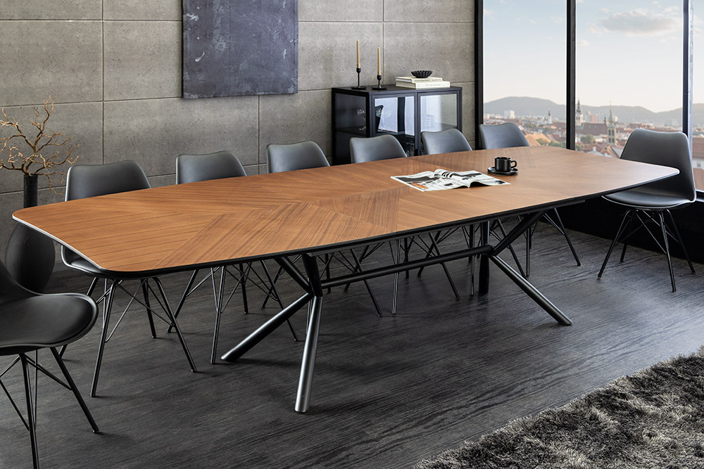 Ausziehbarer Esstisch GRANDEZZA 180-270cm natur Walnuss schwarz Metall