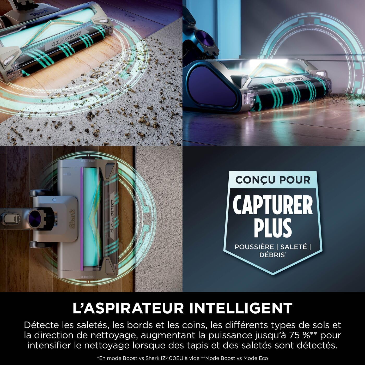Shark Detect Clean & Empty Aspirateur balai sans fil , aspiration puissante, détection des saletés, base autovidante de 2 L, autonomie de 60 min, anti-emmêlement, brosse, suceur plat, blanc IW3612EU