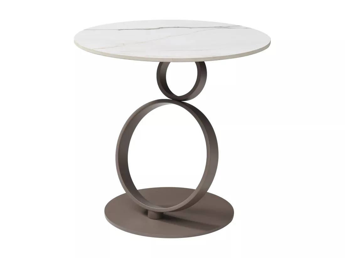Table d'appoint en céramique et métal taupe - Effet marbre blanc - JOLINE de Maison Céphy