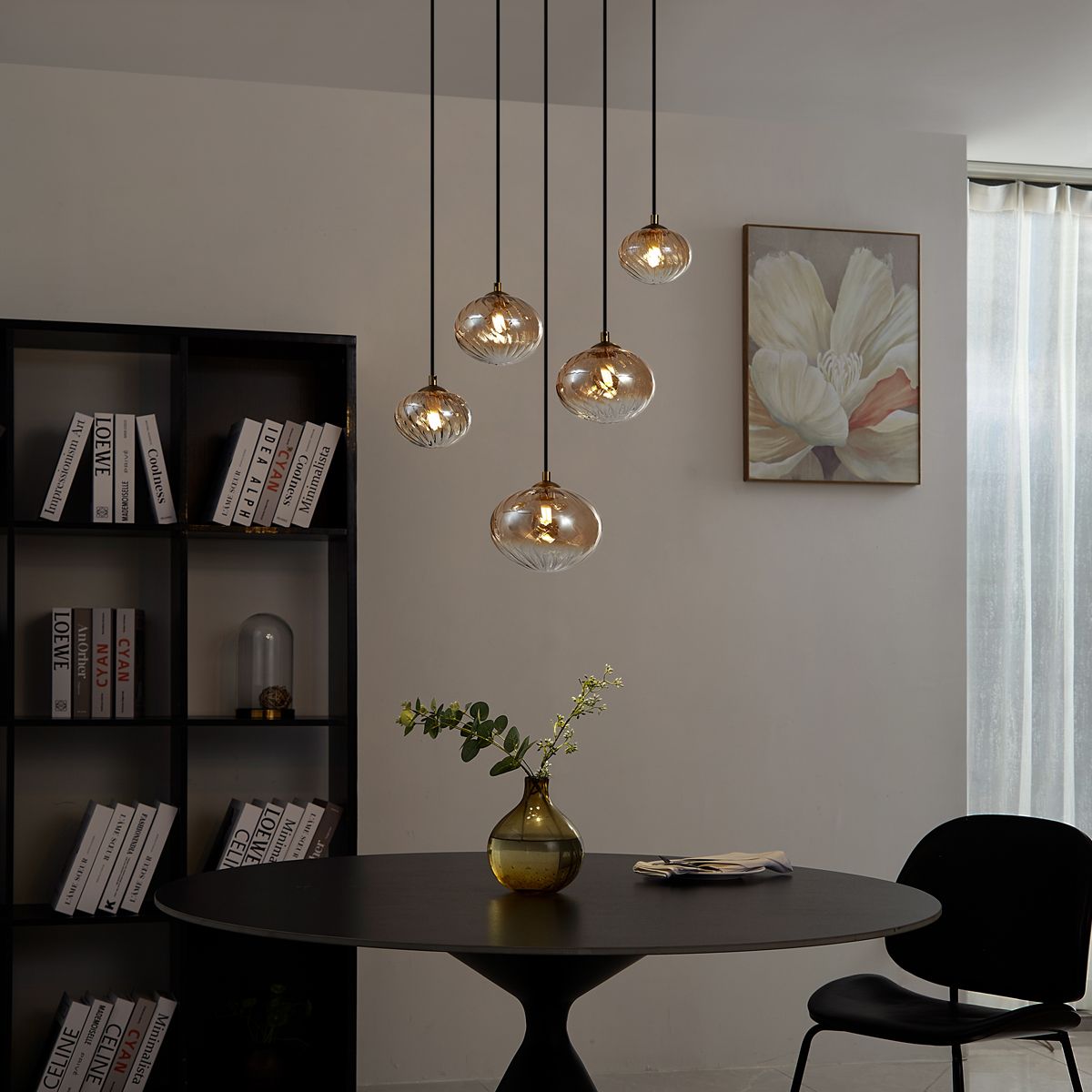 Art Deco hanglamp goud met amber glas - Jia