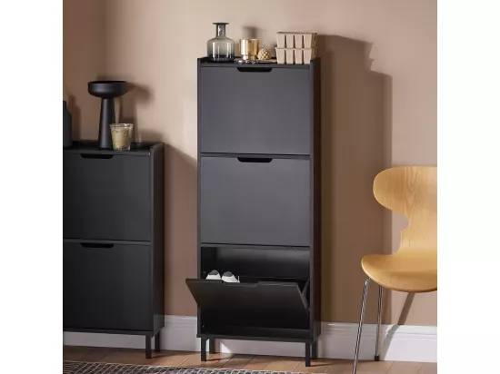 SoBuy Meuble à Chaussures Meuble de Rangement à Chaussures avec 3 Abattants Armoire à Chaussures Commode à Chaussures Meuble d'Entrée Rangement pour Chaussures – Noir, 50x19x129 cm, FSR151-H-SCH