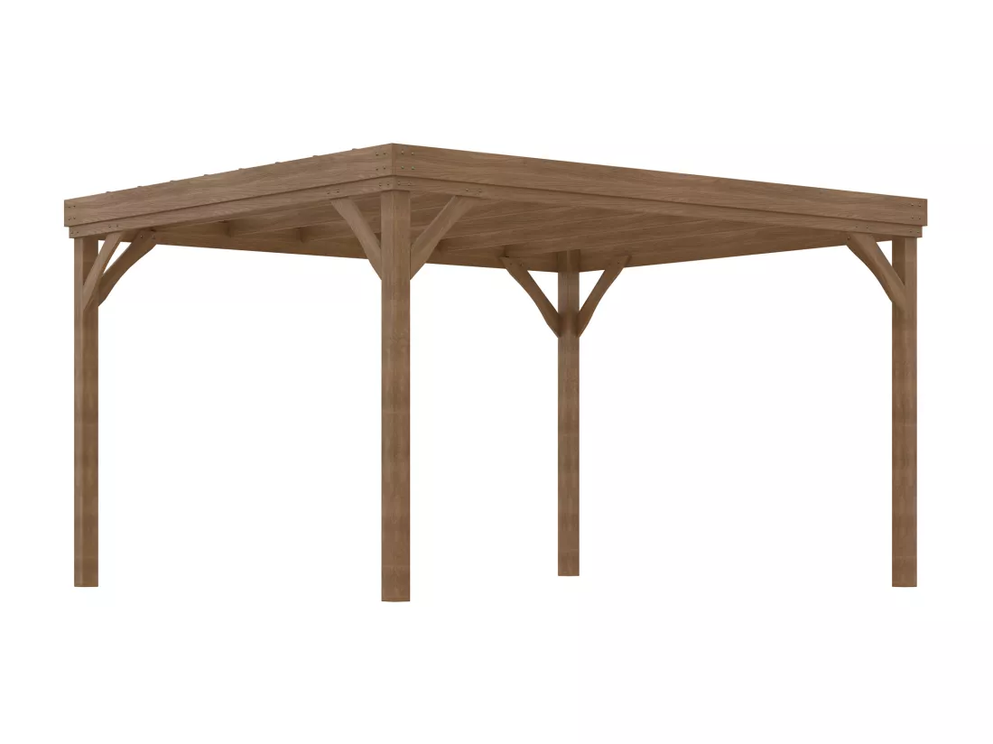 Pergola autoportante style rustique chic - Toit terrasse à décorer - dim. 3,65L x 3l x 2,15H m - bois sapin pré-huilé
