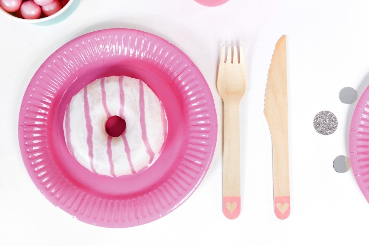 Houten Bestek Roze 16cm 18 delig