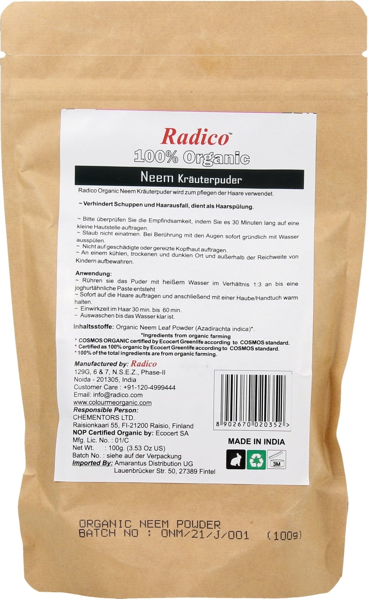 Radico  Bio-Neem Pulver, 100 g