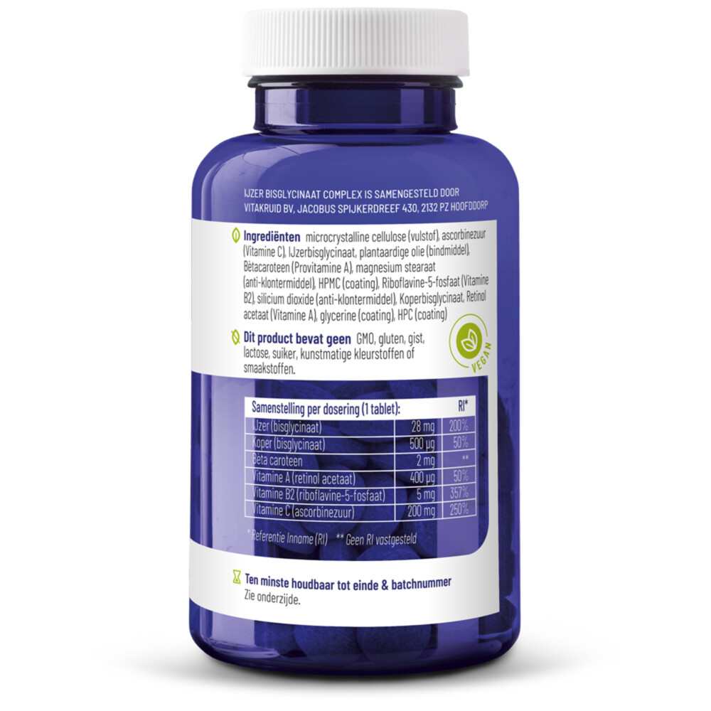 2x Vitakruid Ijzer Bisglycinaat 90 tabletten