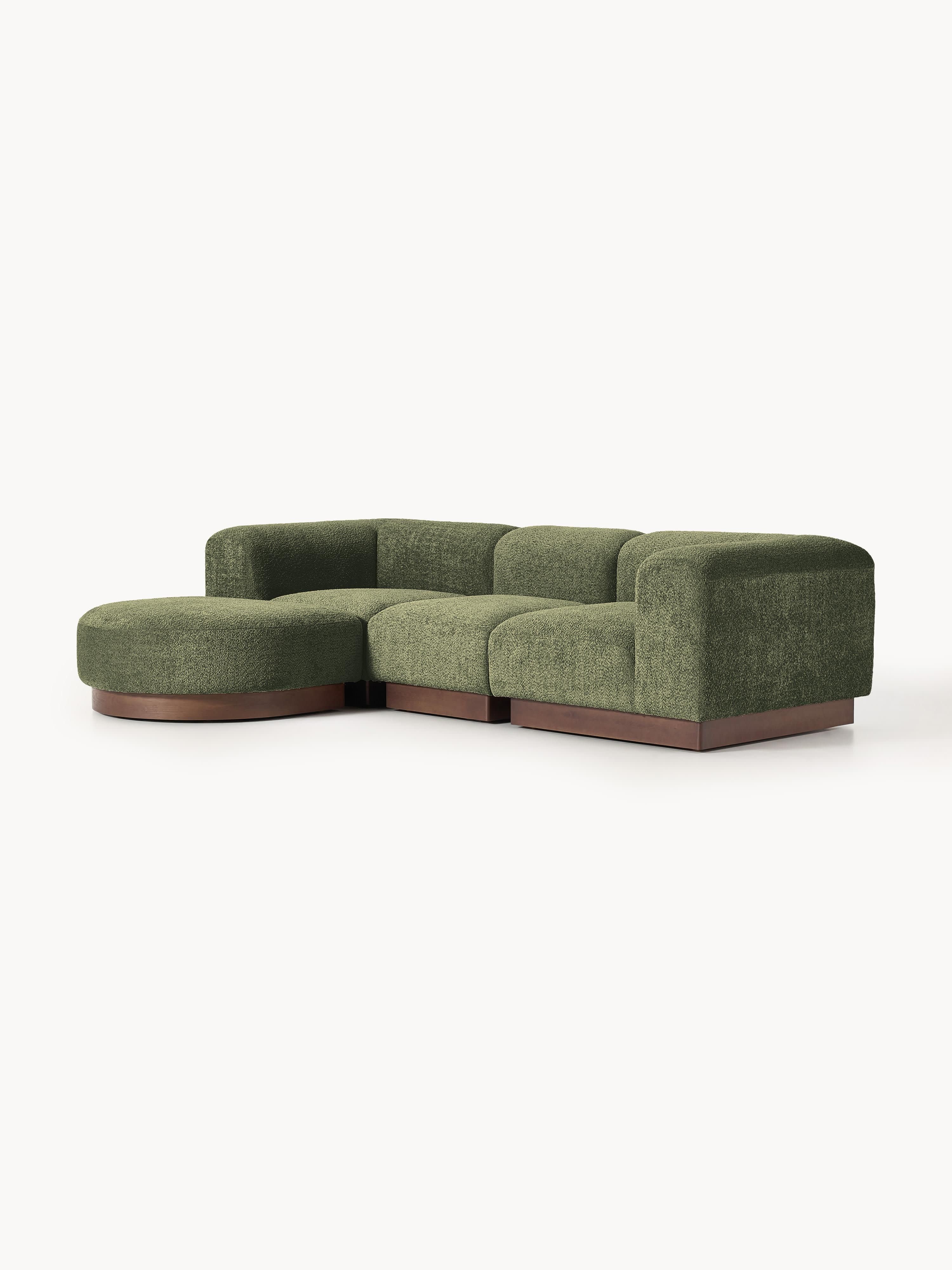 Modulaire bank Natalie (3-zits) uit teddy-bouclé met poef (links/rechts)