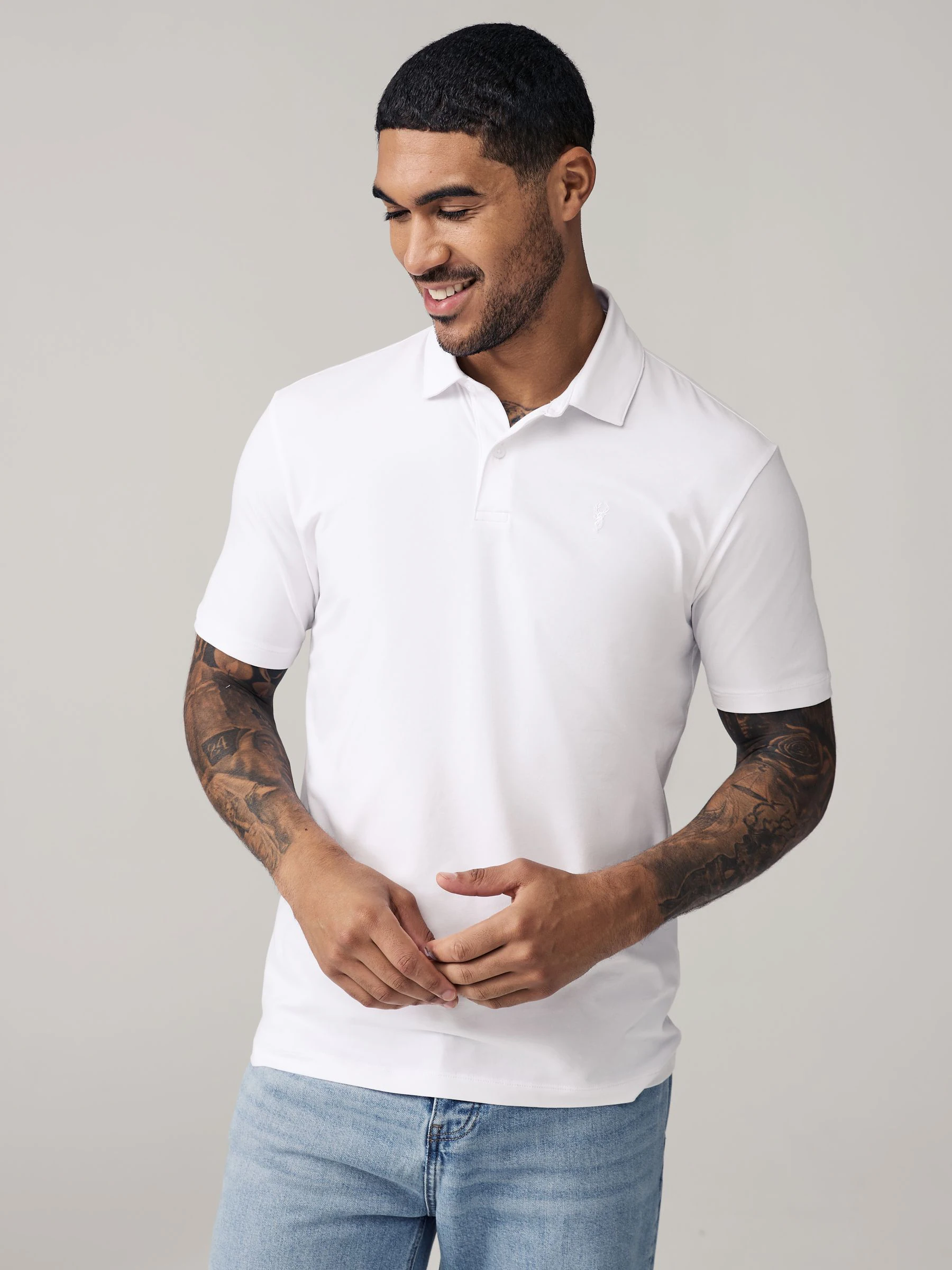 Marineblauw/zwart/grijs/wit/saliegroen - Slim Fit - Set van 5 jersey poloshirts met korte mouwen