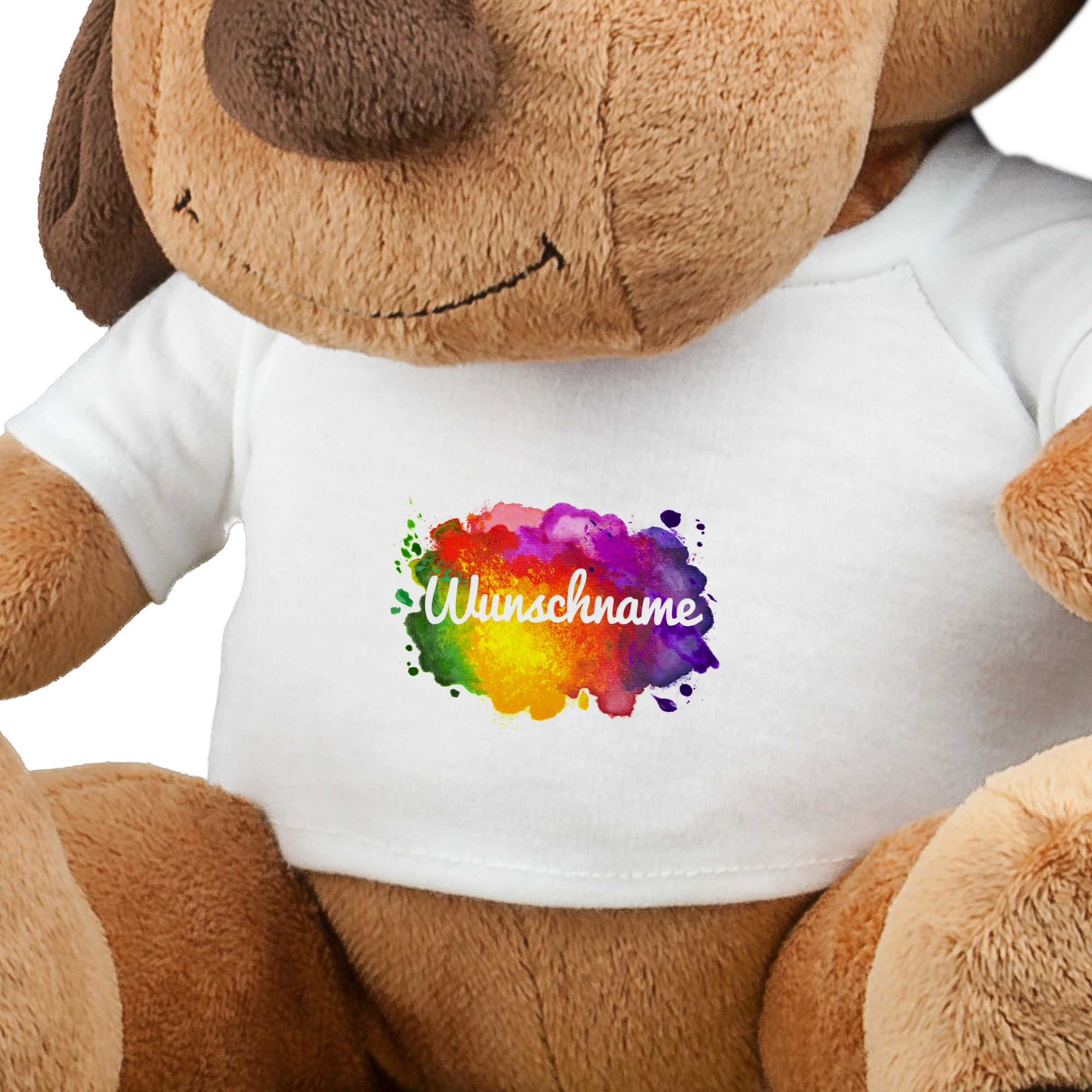 Kuscheltier Hund mit Namen (Motiv: Colorpaint)
