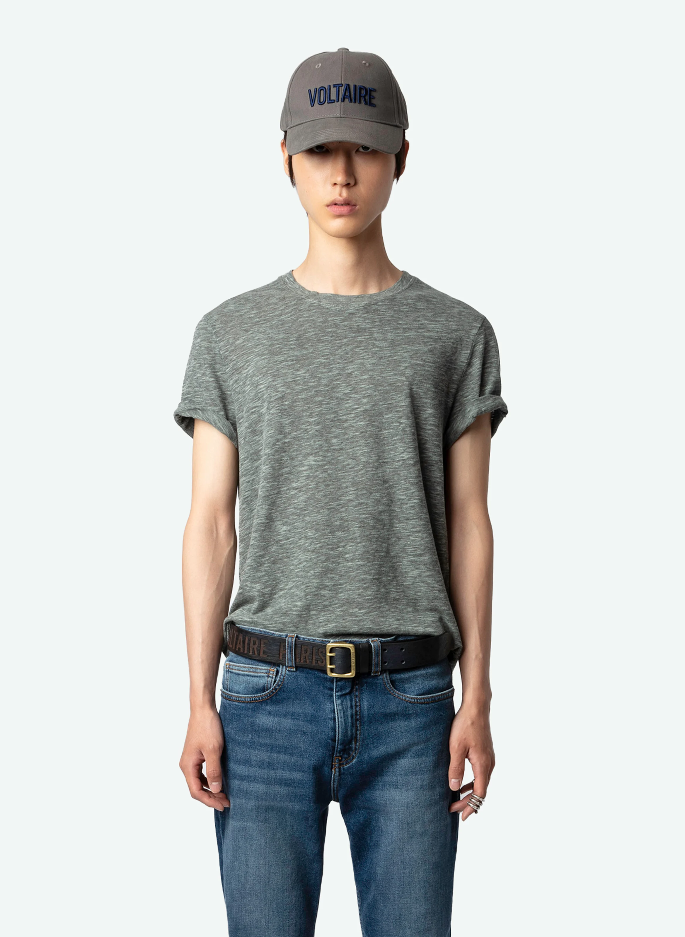 TOMMY - Tee-shirt col rond droit en coton mélangé | Bleu