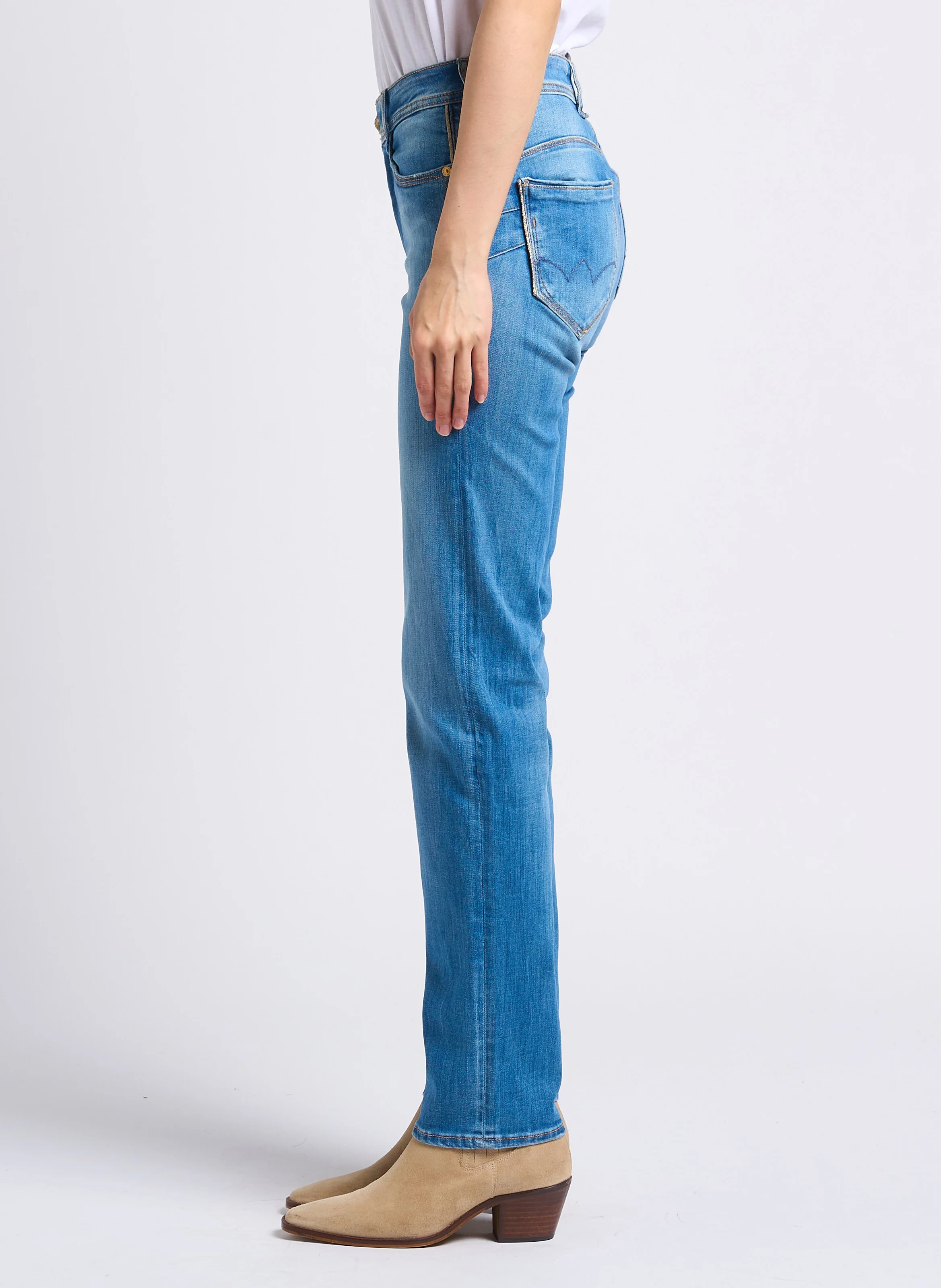 POMY - Jean droit taille haute en coton stretch | Bleu