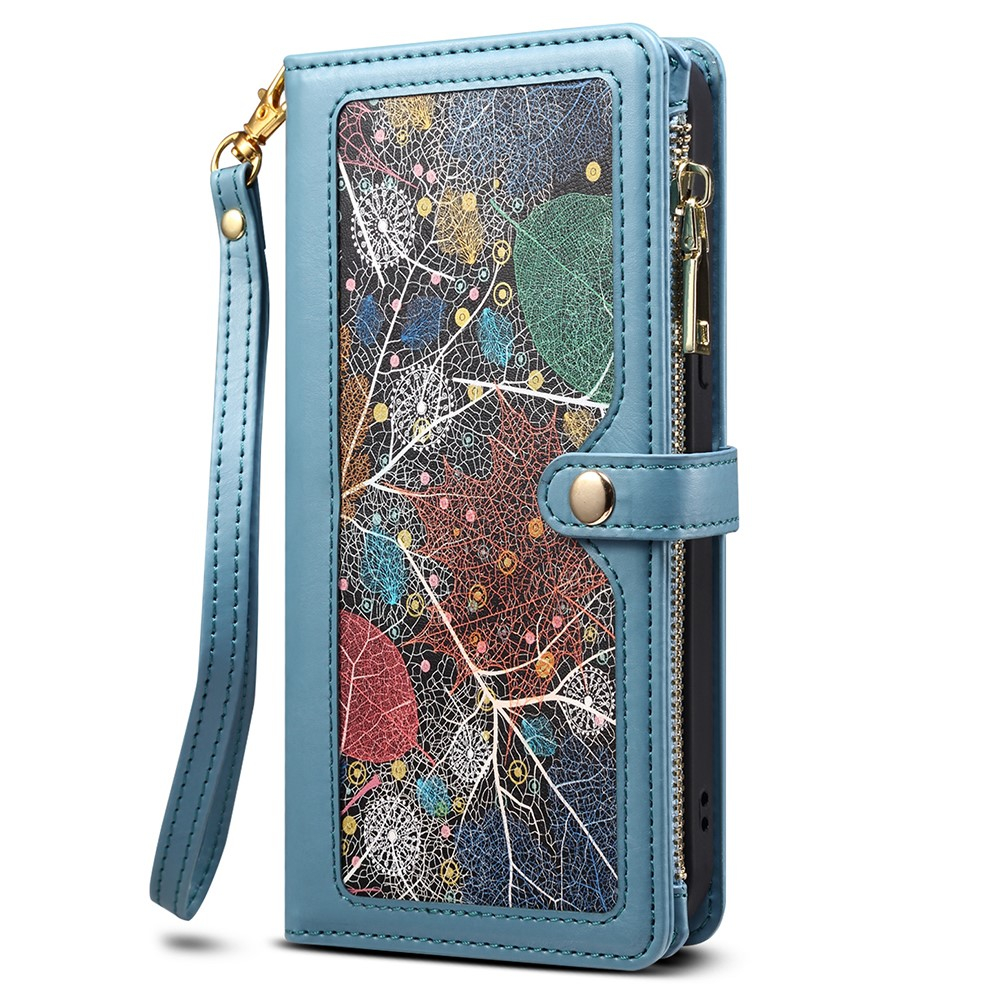 Samsung Galaxy A54 5G Necklace Leder Tasche Flip Cover mit Reissverschluss Abstrakte Kunst (RFID Schutz) - Blau