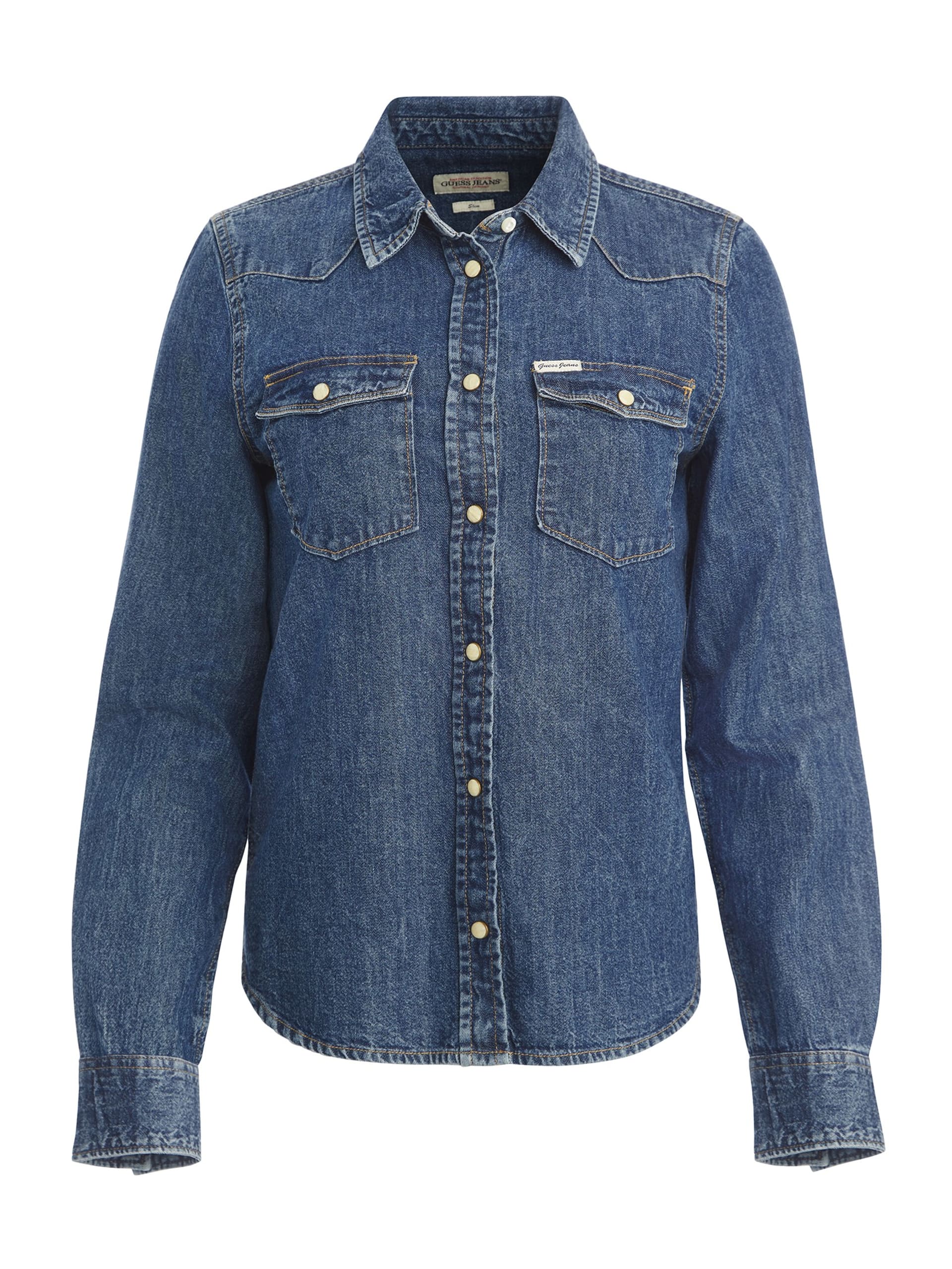 Camisa jeans slim de manga comprida