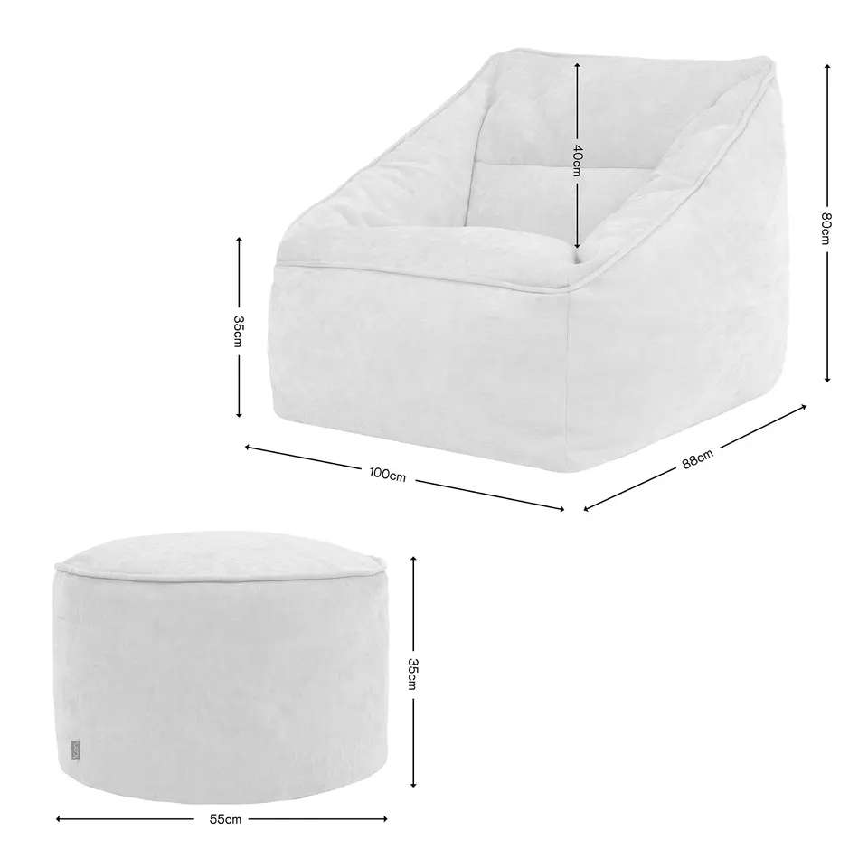icon Zitzak en XL Poef Natalia - Chenille Zitzak Fauteuil - Beige